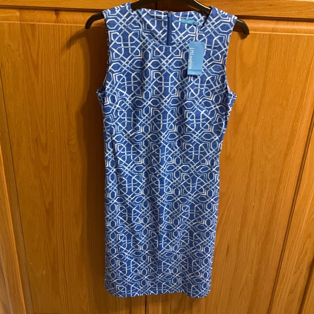 NWT J McLaughlin XS Blue geometric sleeveless dress.   Back zipper.
